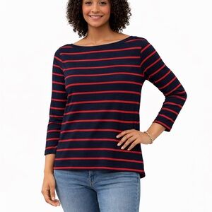 Navy and Red Stripe Boat Neck Tee